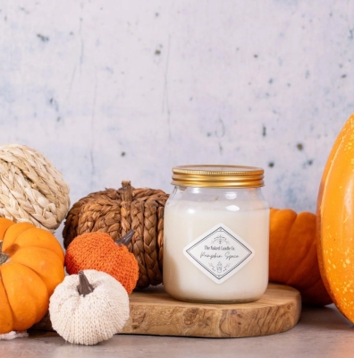 The Naked Candle Co Pumpkin Spice soy candle with spicy orange, clove, pumpkin and vanilla notes.