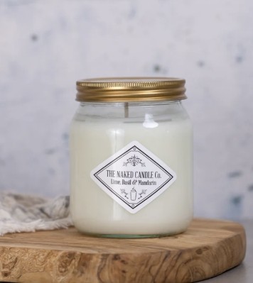 The Naked Candle Co Lime, Basil & Mandarin soy candle with citrus, herbal and warm woody notes.