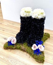 3D wellington boot-shaped funeral tribute on an 18