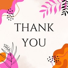 Thank You card with bold abstract orange, pink and black graphic design.