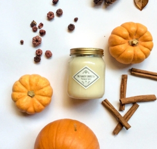 The Naked Candle Co Pumpkin Spice soy candle with spicy orange, clove, pumpkin and vanilla notes.