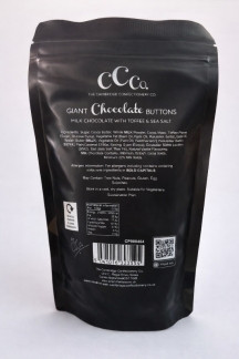 Cambridge Confectionery Company large milk chocolate buttons with toffee and sea salt – 130g bag stocked by Flowers by Bethany.